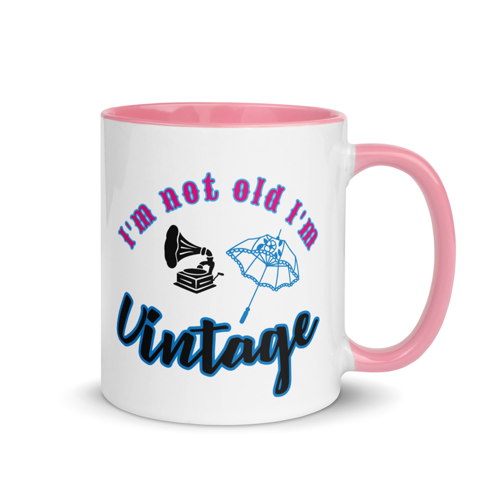 Funny “I’m Not Old, I’m Vintage” White Ceramic Mug with Color Inside