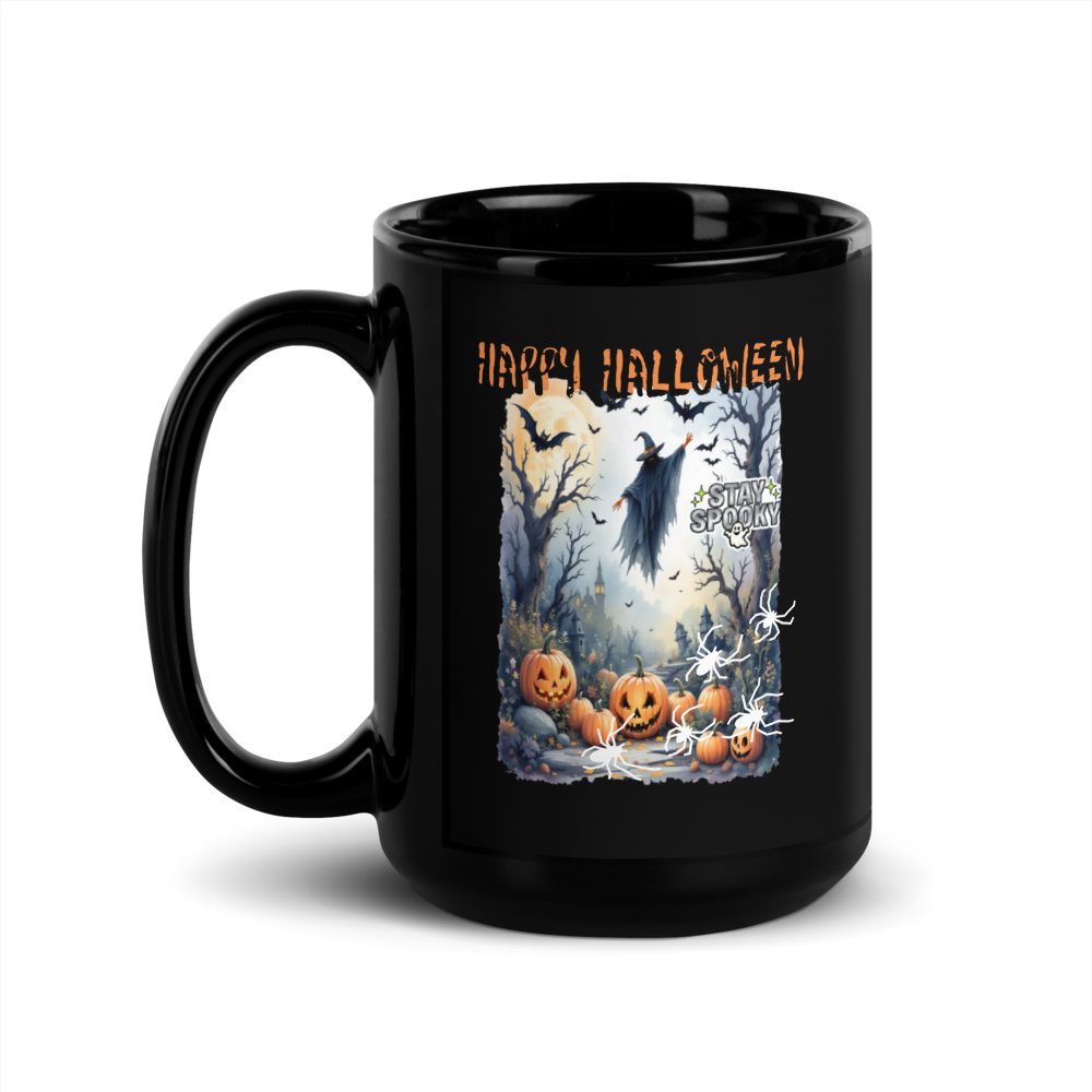 "Happy Halloween ..." Black Glossy Mug