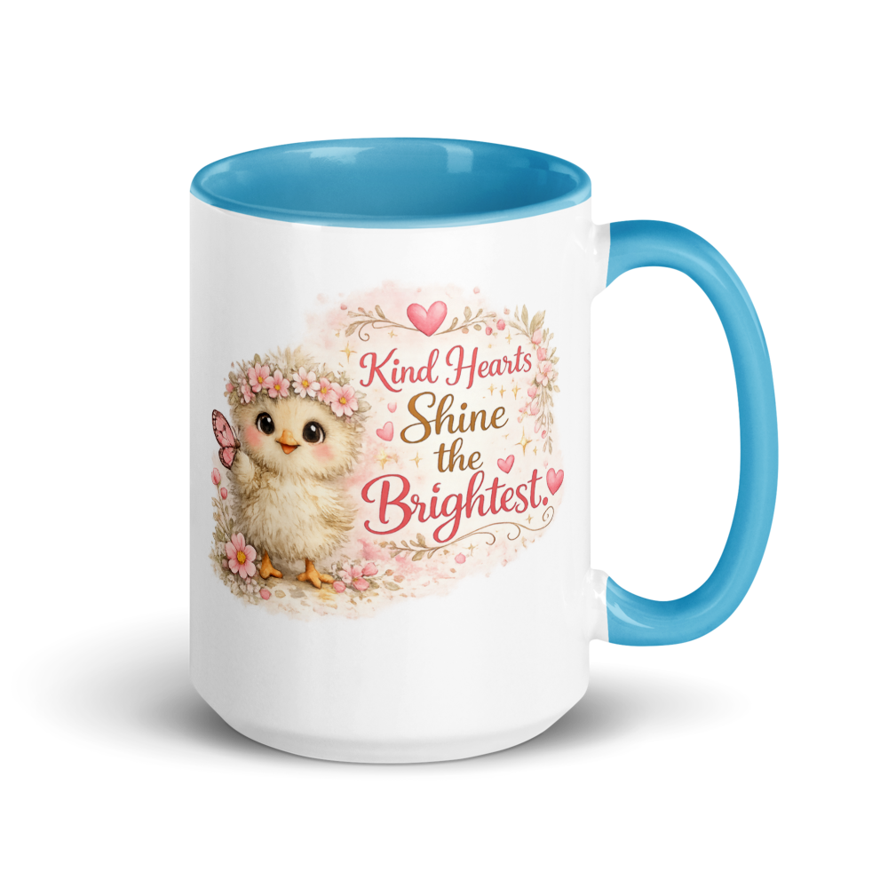 CHICK - "Kind Hearts Shine the Brightest" White Ceramic Mug with Color Inside