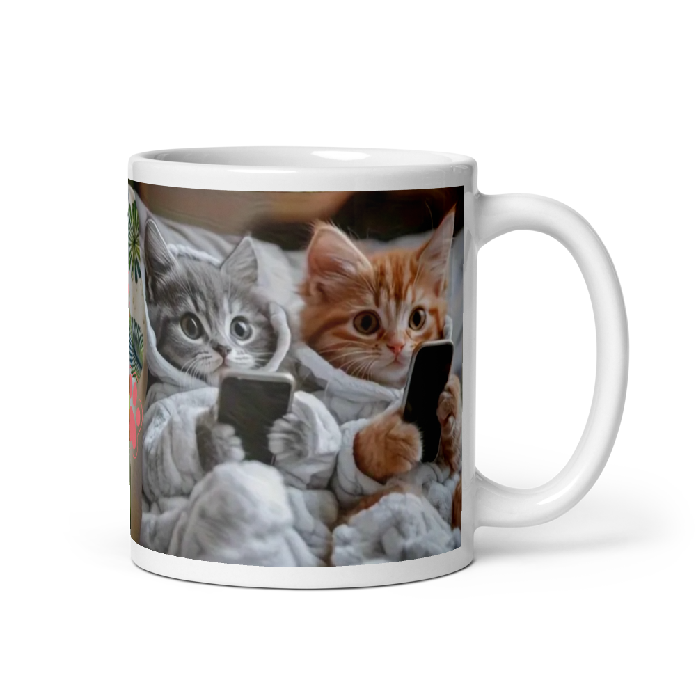 "Two Kitties Under a Blanket" White Glossy Mug
