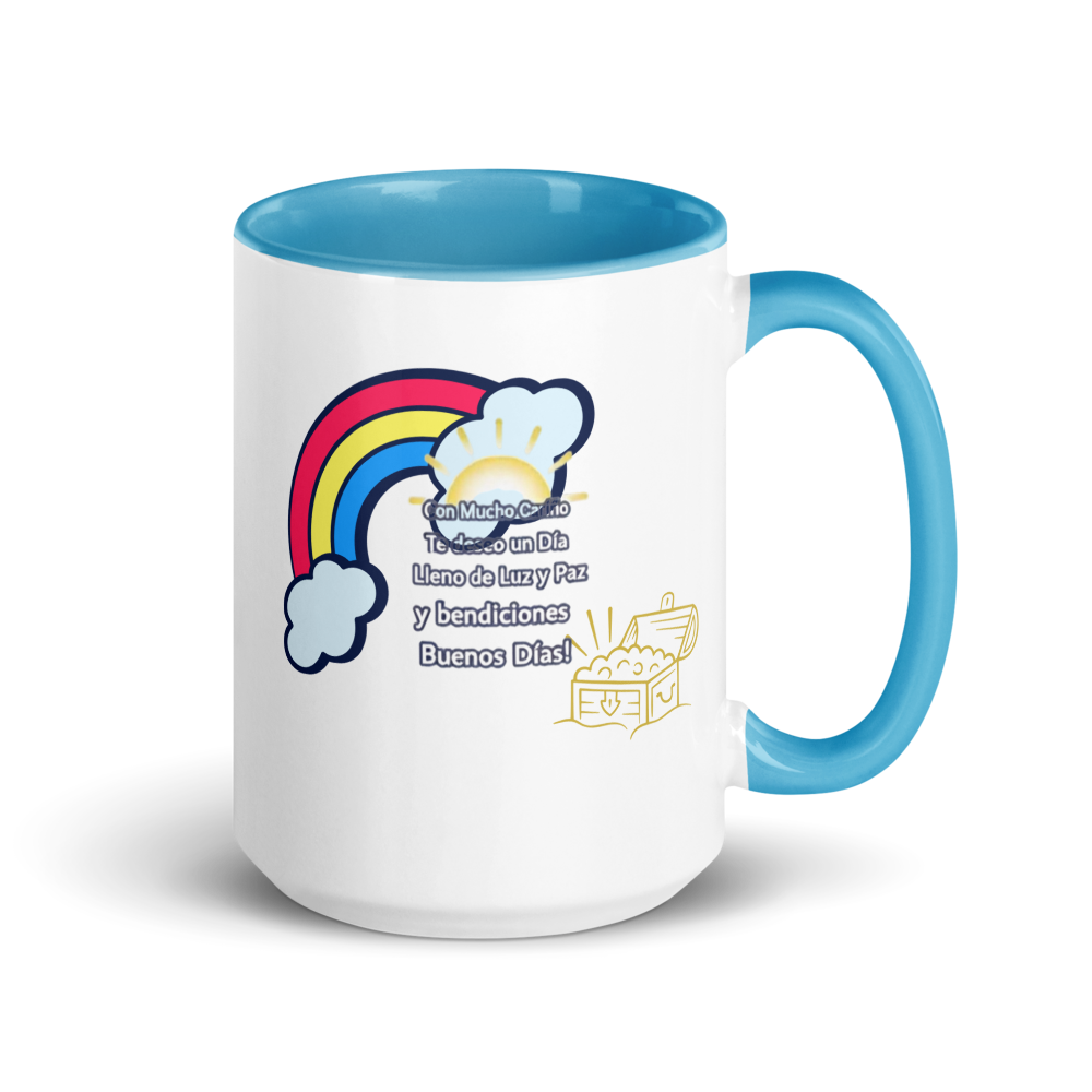 SPANISH - "Con mucho carino de deseo..." White Ceramic Mug with Color Inside