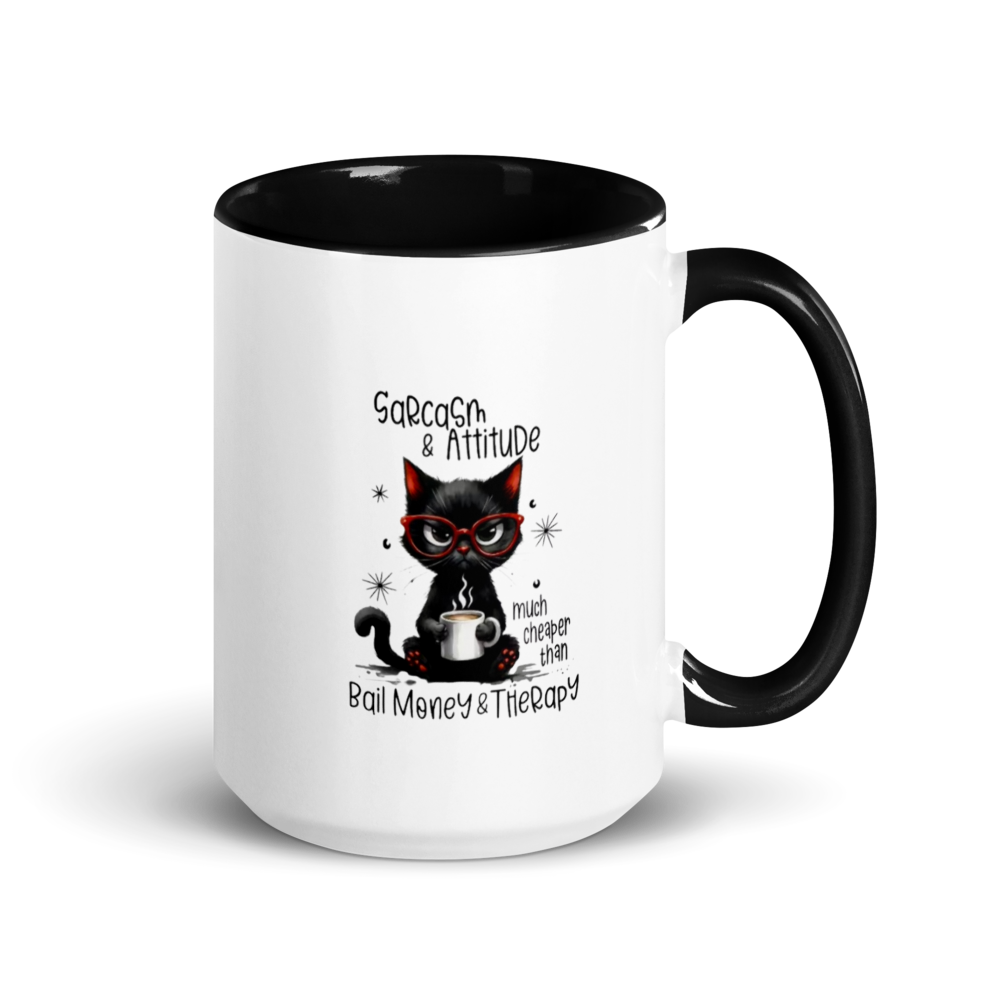 CAT - "Sarcasm & Attitude..." White Ceramic Mug with Color Inside