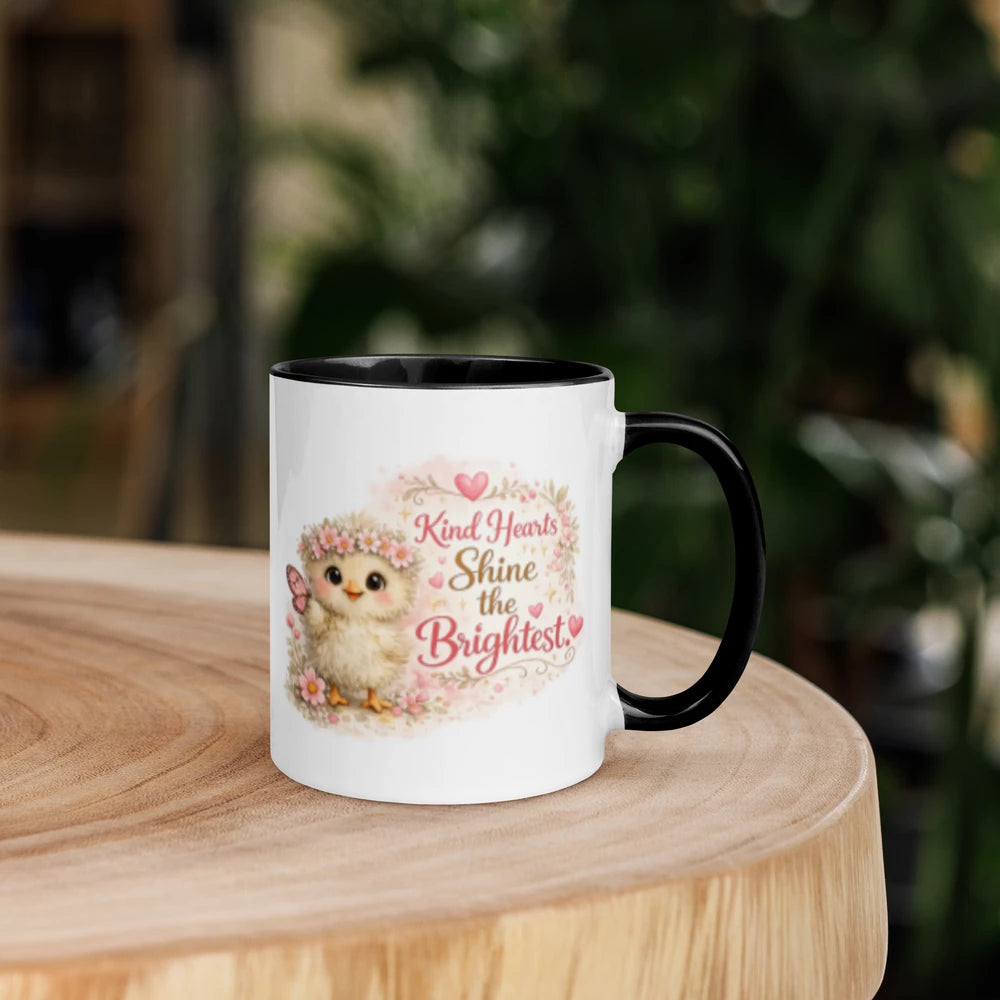 CHICK - "Kind Hearts Shine the Brightest" White Ceramic Mug with Color Inside