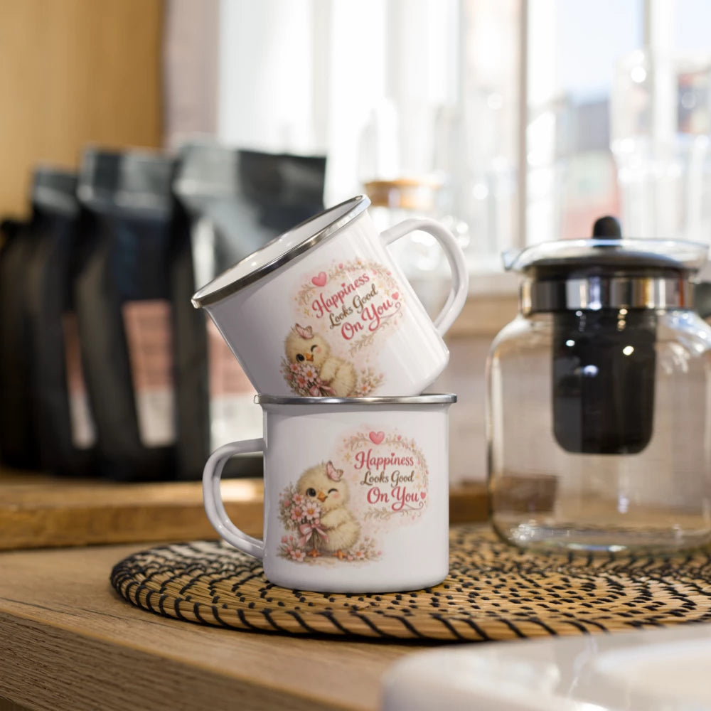 CHICK - "Happiness Looks Good on You." Enamel Mug