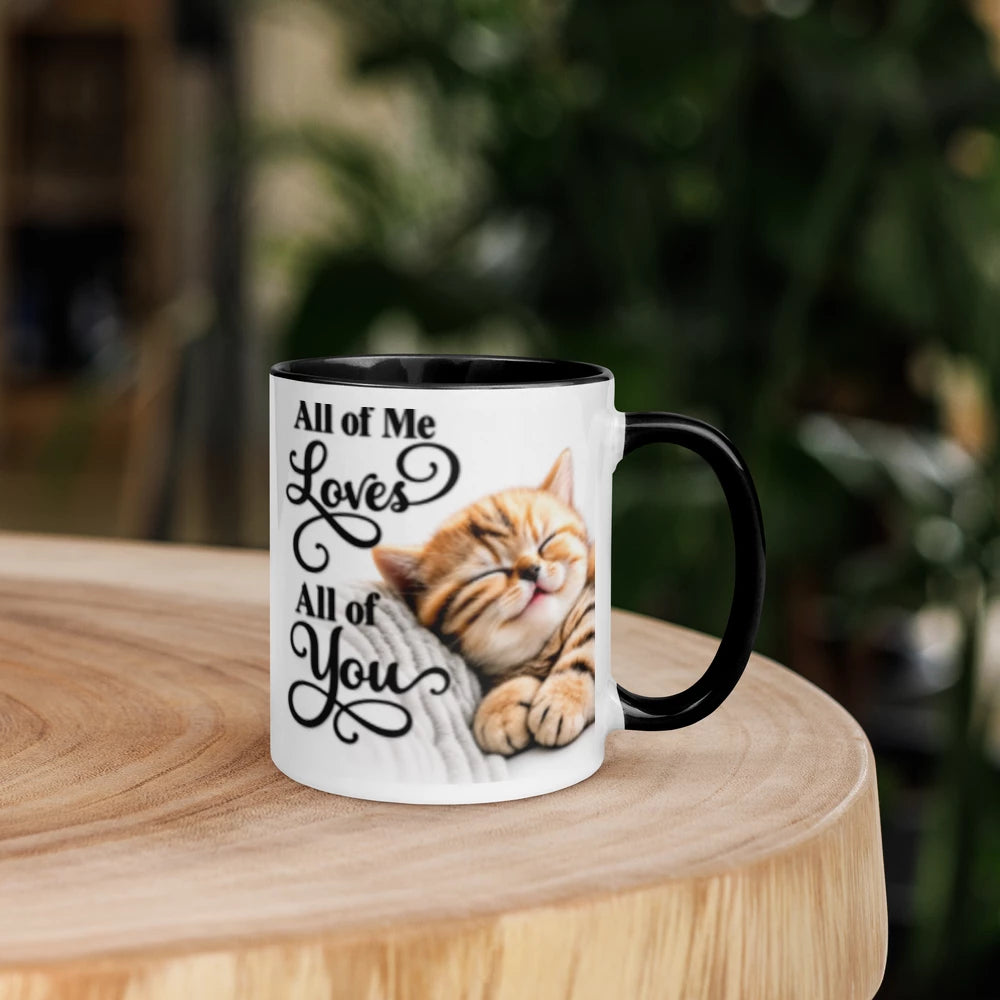 🐱 CAT - " All of Me Loves All of You " Sweet Sleeping Kitten White Ceramic Mug with Color Inside