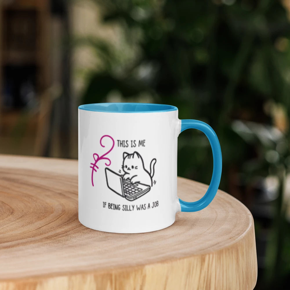 Cat on Computer White Ceramic Mug with Color Inside
