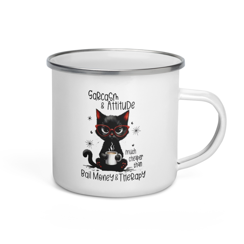 CAT - "Sarcasm & Attitude..." Enamel Mug