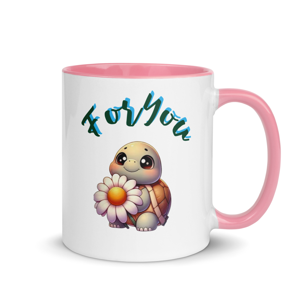 “For You” Turtle Mug White Ceramic with Color Inside