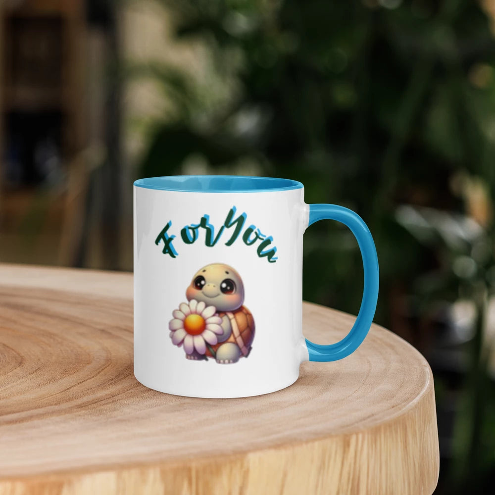 “For You” Turtle Mug White Ceramic with Color Inside