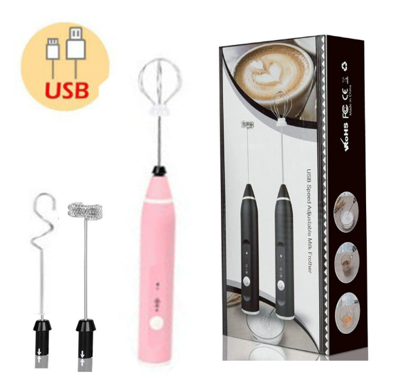 (2) Cordless Milk Frother Set with USB Rechargeable Whisk