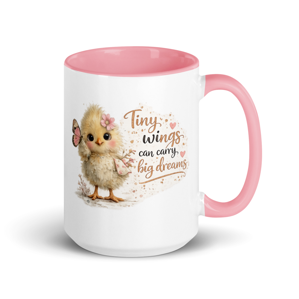 🦋 “Tiny Wings Can Carry Big Dreams” White Ceramic Mug with Color Inside
