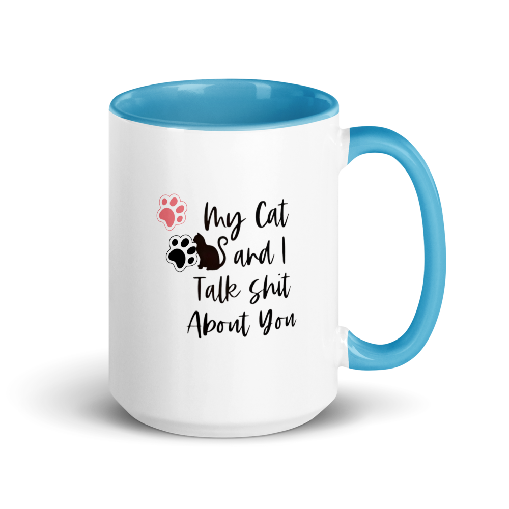 "Cat Paw Prints Gossip" White Ceramic Mug with Color Inside