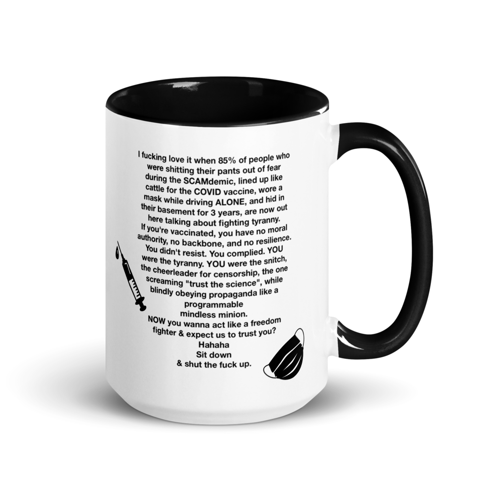 SCAMdemic Statement White Ceramic Mug with Color Inside