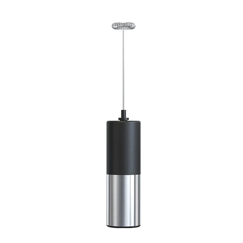 Black and silver frother on a white background