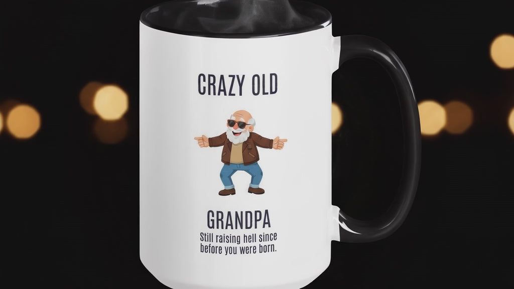 (2) "CRAZY OLD..." White Ceramic Mug with Color Inside