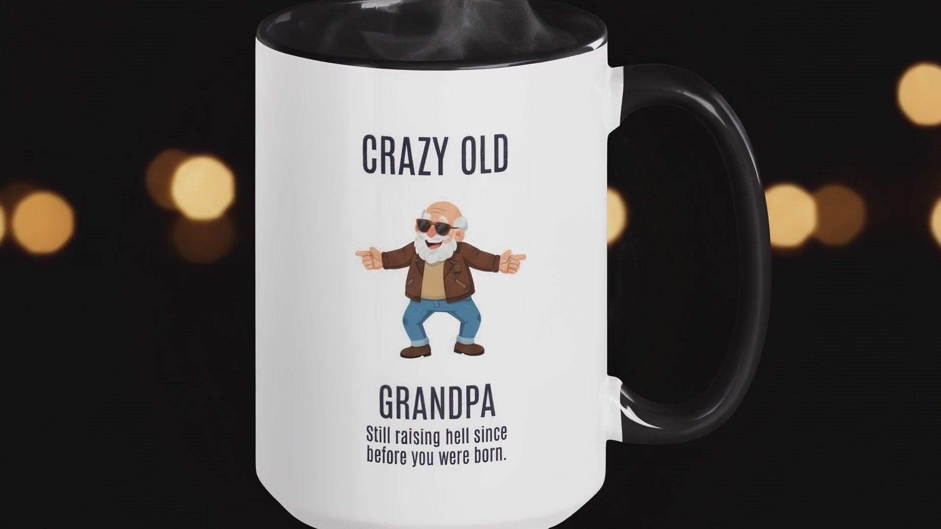 (2) "CRAZY OLD..." White Ceramic Mug with Color Inside