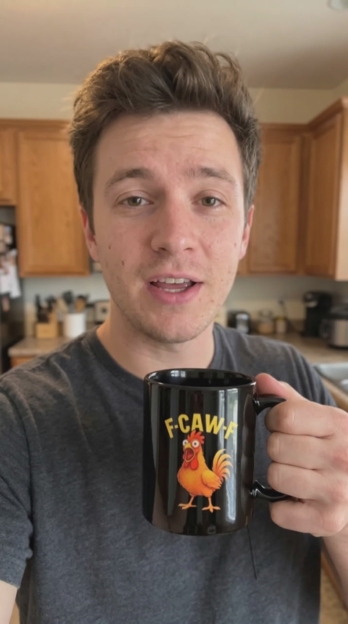 "F-CAW-F" rooster Glossy Mug