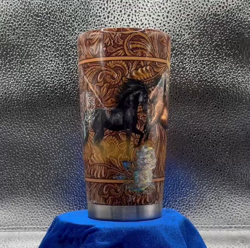 Themed Tumbler - Rustic floral horse Tumbler – 20 oz